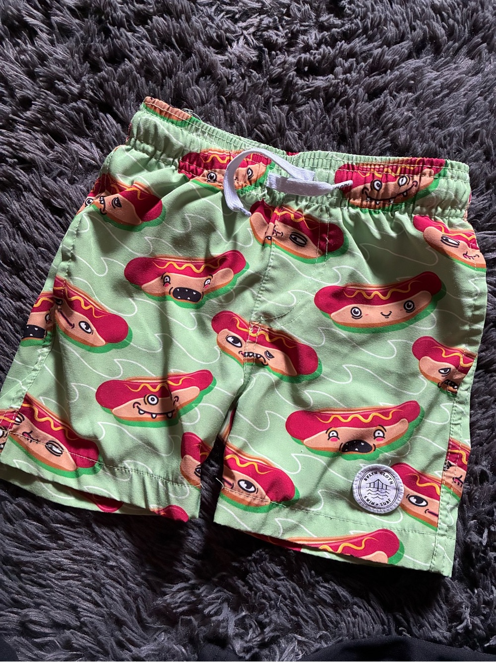 Brooklyn Cloth Green Hot Dog Print Boys' Swim Trunks